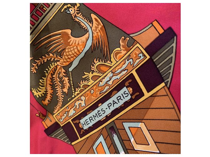 Hermès Hermes Paris Vintage Seta Rossa Jonques et Sampans 1966 de la Perrière Rosso - vista 7