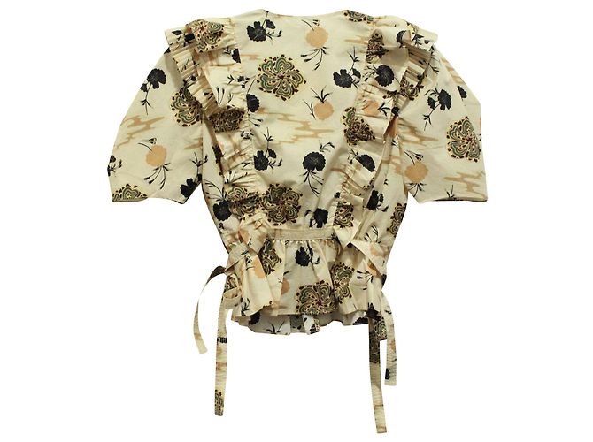 Blusa Wrap com estampa floral e babados Ulla Johnson em algodão bege Marrom - vista 2