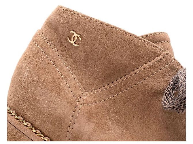 Bottines compensées à lacets en daim marron sable Chanel Beige - vue 3