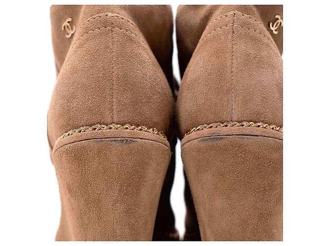 Bottines compensées à lacets en daim marron sable Chanel Beige - vue 5