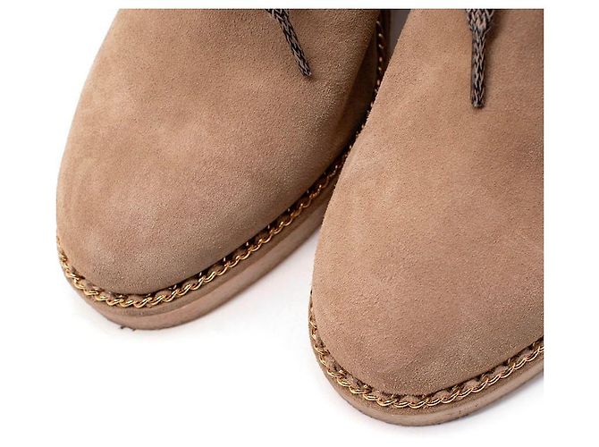 Bottines compensées à lacets en daim marron sable Chanel Beige - vue 7