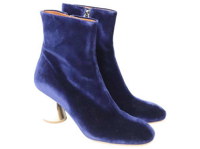 Botines Tacón Plateado Terciopelo Azul Proenza Schouler - vista 3