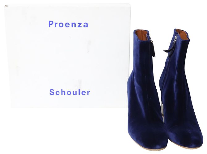Botines Tacón Plateado Terciopelo Azul Proenza Schouler - vista 9