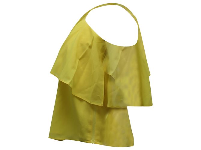 Top con volant monospalla Alice + Olivia in seta gialla Giallo - vista 2