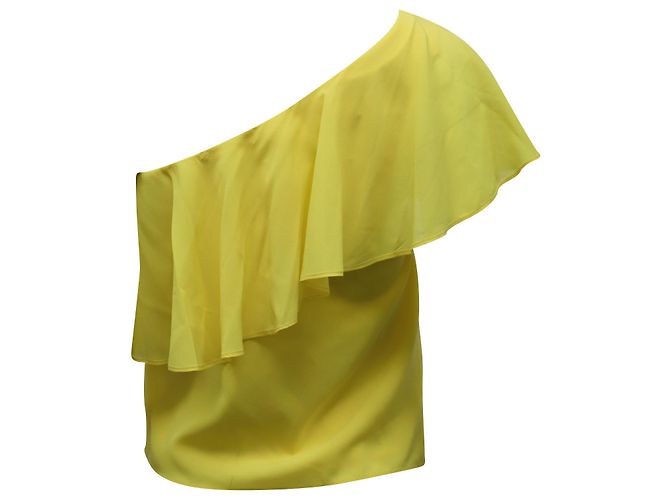 Top con volant monospalla Alice + Olivia in seta gialla Giallo - vista 3