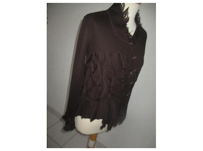 Autre Marque Olivier Philips Pullover Dunkelbraun Merinowolle - Ansicht 2