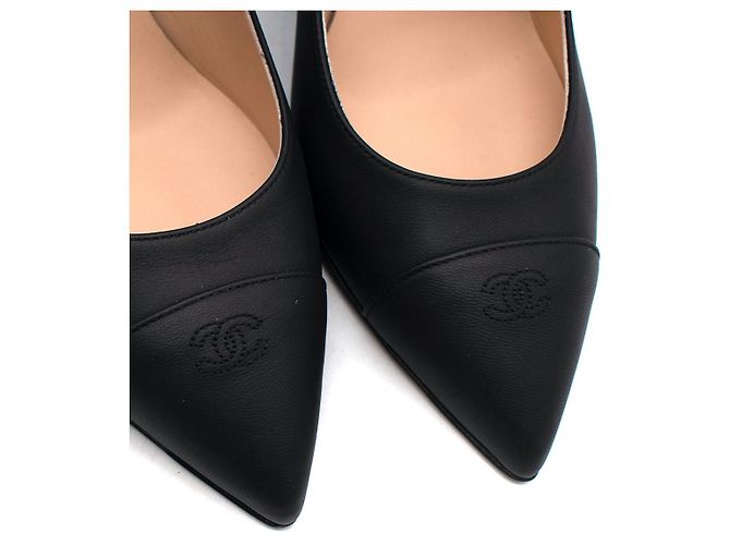 Chanel Zapatos de salón de piel negra mate con tacón de cuña Negro - vista 6