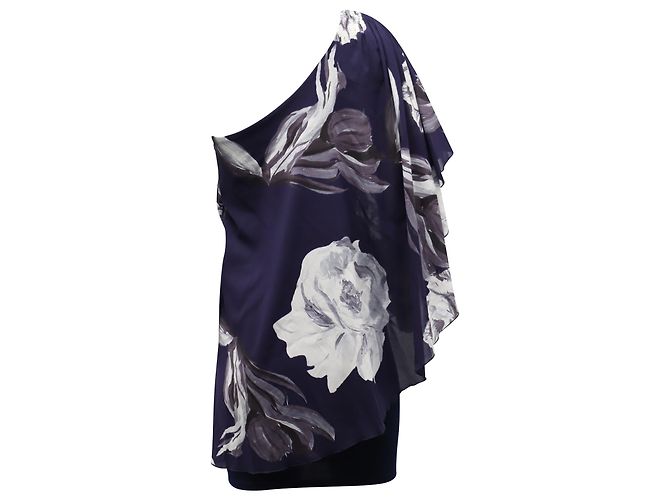 Alice + Olivia Abito Monospalla Floreale in Seta Viola Porpora - vista 3