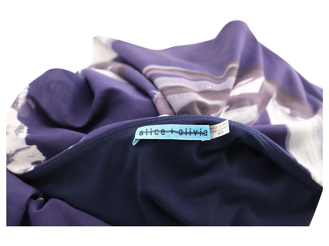 Alice + Olivia Abito Monospalla Floreale in Seta Viola Porpora - vista 4