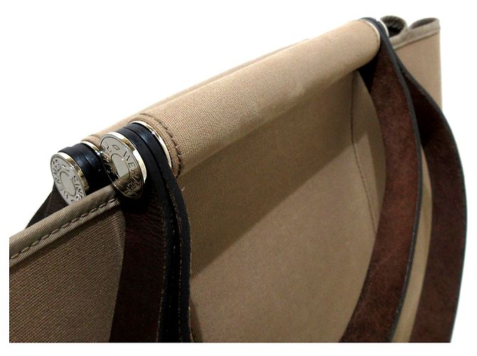 Hermès Hermes Brown Cabag Elan Canvas Satchel Marrone Beige - vista 11