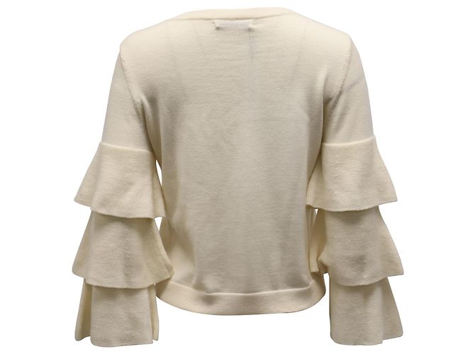 Alice + Olivia Stora Pullover mit Rüschenärmeln aus cremefarbener Merinowolle - Ansicht 3