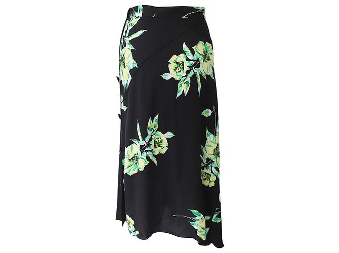 Falda asimétrica con estampado de lirios en seda negra y verde de Proenza Schouler - vista 3