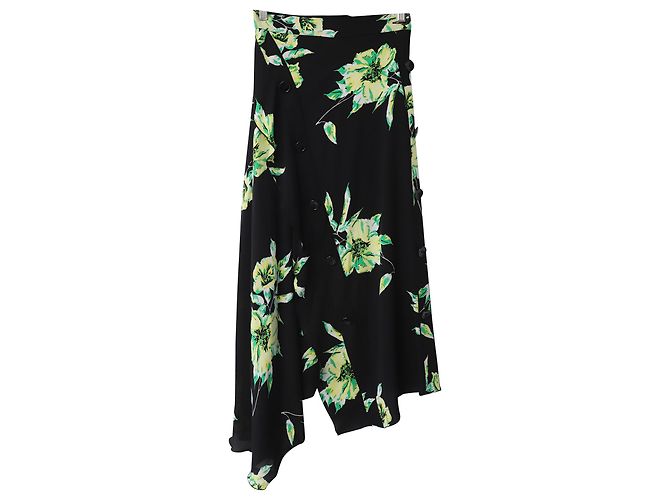 Falda asimétrica con estampado de lirios en seda negra y verde de Proenza Schouler - vista 4