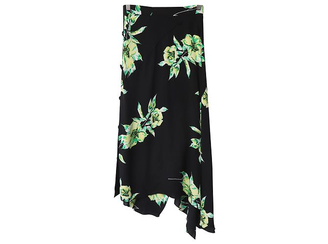 Falda asimétrica con estampado de lirios en seda negra y verde de Proenza Schouler - vista 5