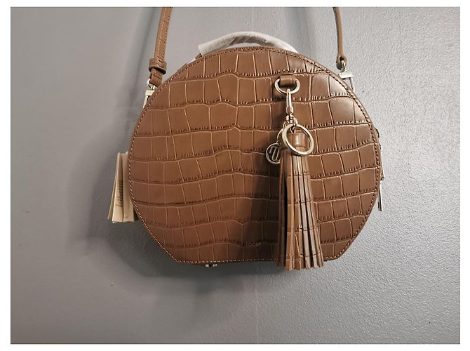 Borsa a spalla tonda Maje in pelle color talpa stampa coccodrillo Marrone Taupe - vista 10