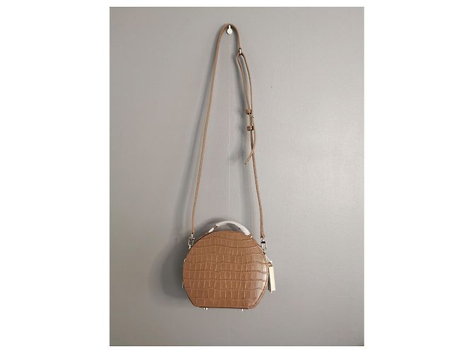 Borsa a spalla tonda Maje in pelle color talpa stampa coccodrillo Marrone Taupe - vista 11