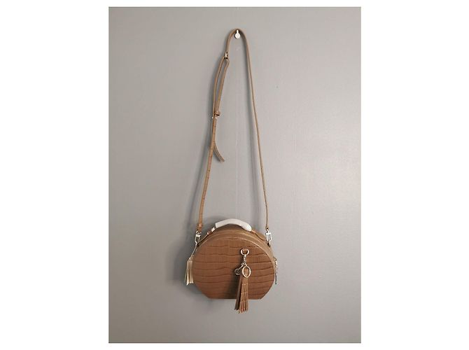 Borsa a spalla tonda Maje in pelle color talpa stampa coccodrillo Marrone Taupe - vista 14