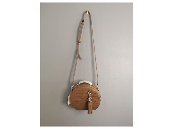 Borsa a spalla tonda Maje in pelle color talpa stampa coccodrillo Marrone Taupe - vista 2