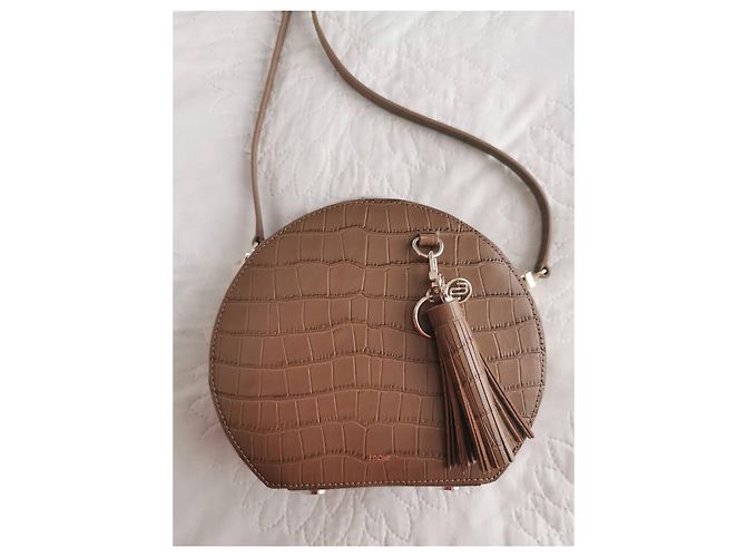 Borsa a spalla tonda Maje in pelle color talpa stampa coccodrillo Marrone Taupe - vista 3