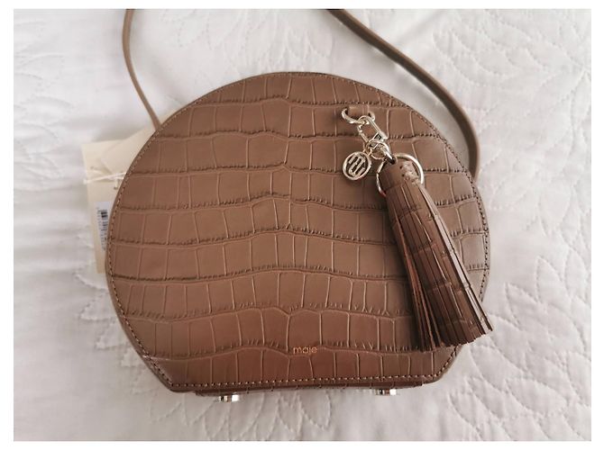 Borsa a spalla tonda Maje in pelle color talpa stampa coccodrillo Marrone Taupe - vista 4