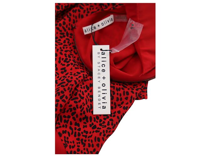 Vestido de manga larga con estampado de leopardo en viscosa roja de Alice + Olivia - vista 5