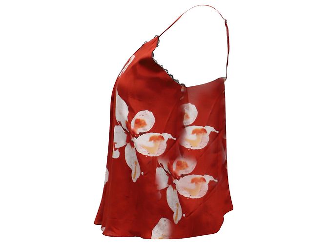Alice + Olivia Alice & Olivia Blumenspitze – getrimmtes Tanktop aus roter Seide - Ansicht 2