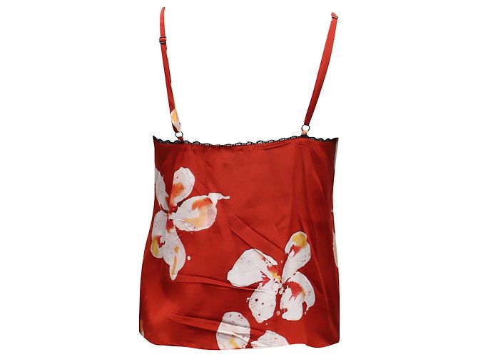 Alice + Olivia Alice & Olivia Blumenspitze – getrimmtes Tanktop aus roter Seide - Ansicht 3