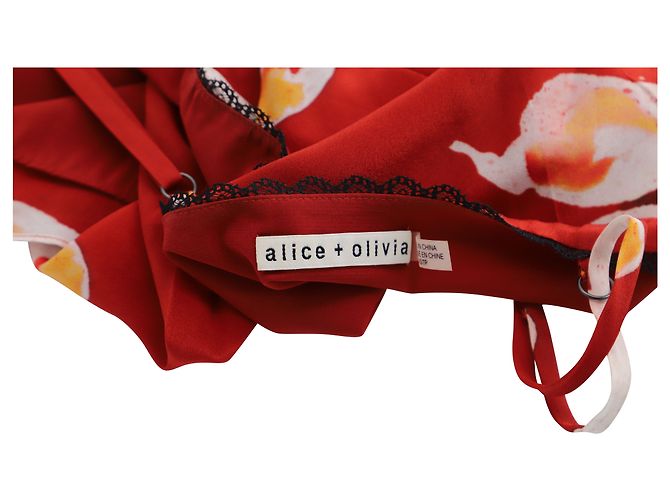 Alice + Olivia Alice & Olivia Blumenspitze – getrimmtes Tanktop aus roter Seide - Ansicht 4