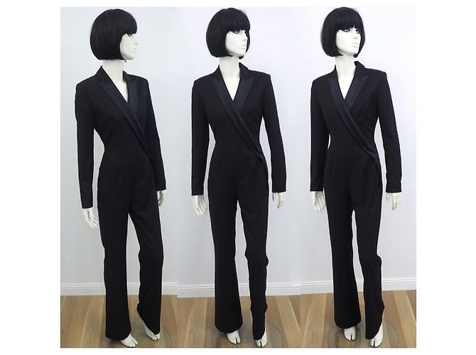 Tuta da smoking Thierry Mugler in lana e seta in passerella nera 2000 Taglia S / 36 - vista 3