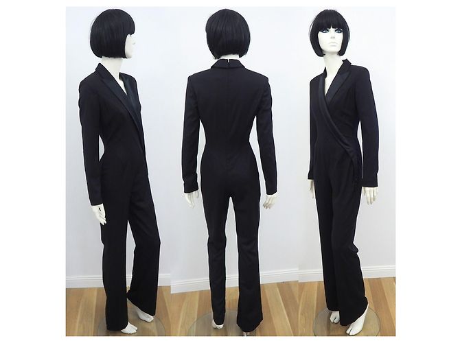 Tuta da smoking Thierry Mugler in lana e seta in passerella nera 2000 Taglia S / 36 - vista 4