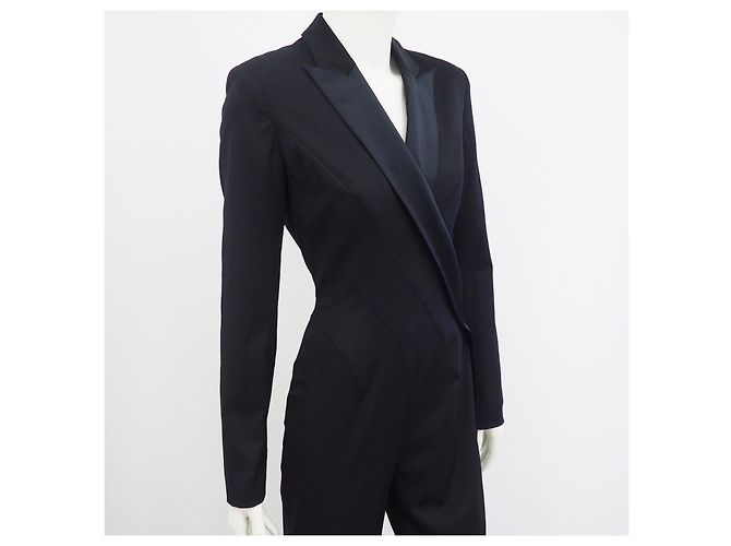 Tuta da smoking Thierry Mugler in lana e seta in passerella nera 2000 Taglia S / 36 - vista 5