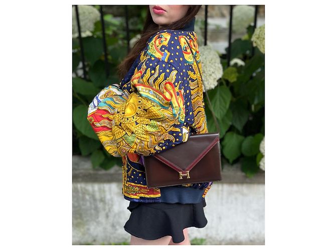 Bellissima borsa Hermès Lydie Marrone Bordò - vista 11