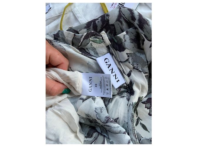Ganni Rossmoor Crepe Kleid Weiß Grau - Ansicht 3
