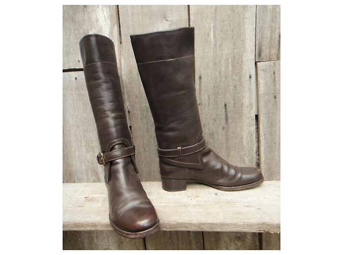 Botas de montar Prada de cuero marrón oscuro talla 39 - vista 2