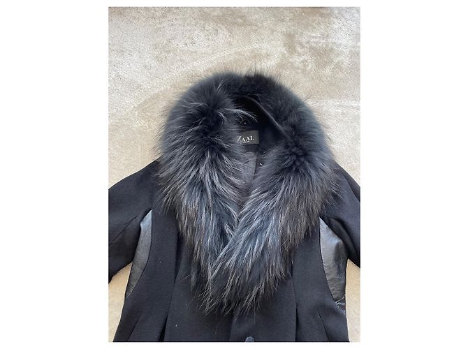Autre Marque Abrigo de lana con cuello de piel negro - vista 2
