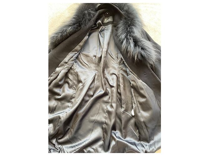 Autre Marque Abrigo de lana con cuello de piel negro - vista 4