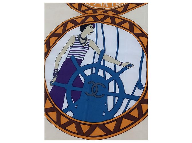 Chanel Rue Cambon Novità Country Club Sciarpa Bianco Blu Crudo Marrone scuro Viola scuro - vista 4