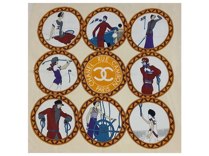 Chanel Rue Cambon Novità Country Club Sciarpa Bianco Blu Crudo Marrone scuro Viola scuro - vista 9