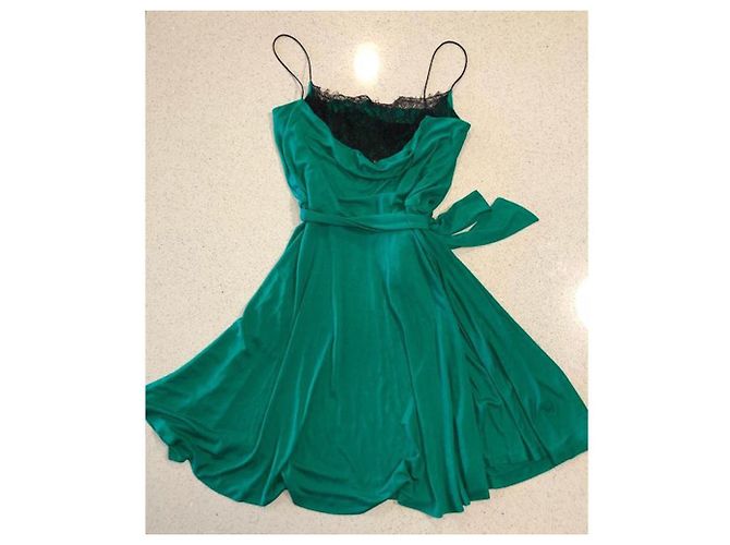 Diane Von Furstenberg DvF Ravine Vintage-Kleid mit Spitze Schwarz Grün - Ansicht 2