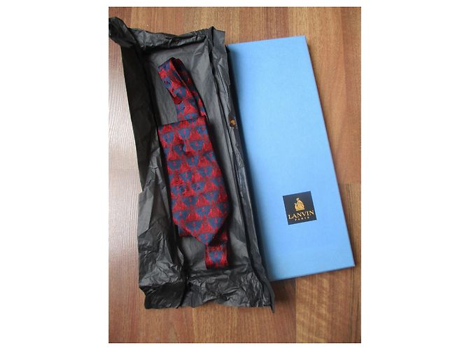 Lanvin Silk Tie Navy Blue Red Design - view 2