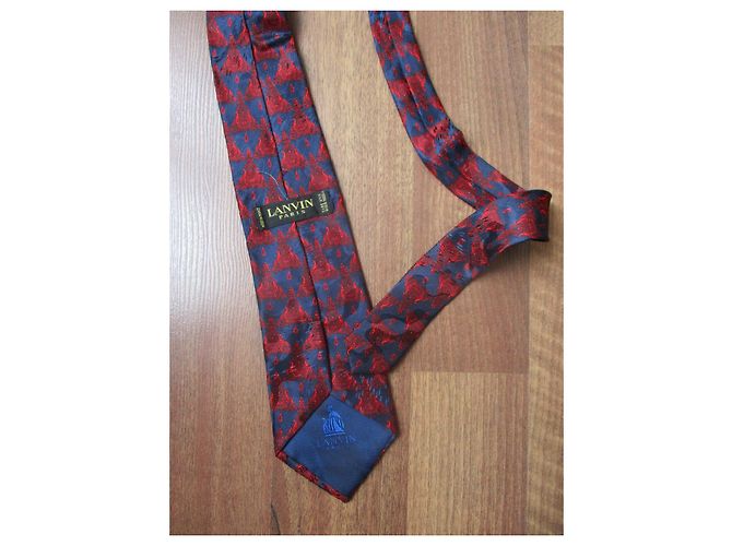 Lanvin Silk Tie Navy Blue Red Design - view 3