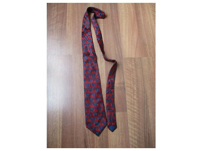 Lanvin Silk Tie Navy Blue Red Design - view 4