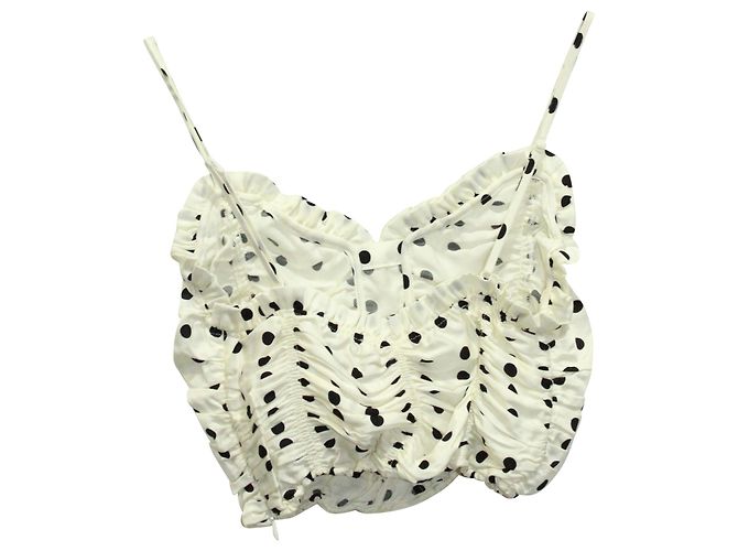 Top cropped de bolinhas Maje Lenota em viscose branca Branco - vista 2