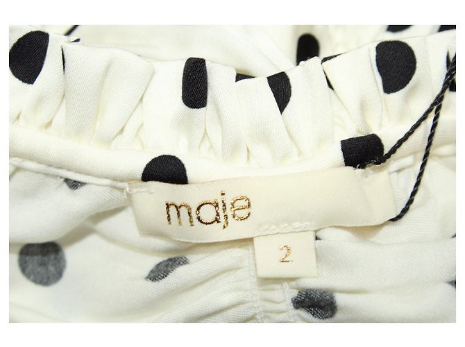 Top cropped de bolinhas Maje Lenota em viscose branca Branco - vista 3