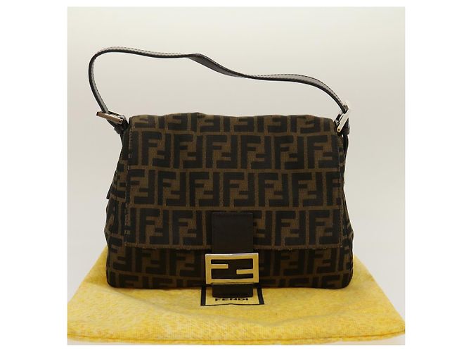 FENDI Zucca Canvas Borsa A Tracolla Mamma Baguette Marrone Nero Auth yk4600 - vista 12