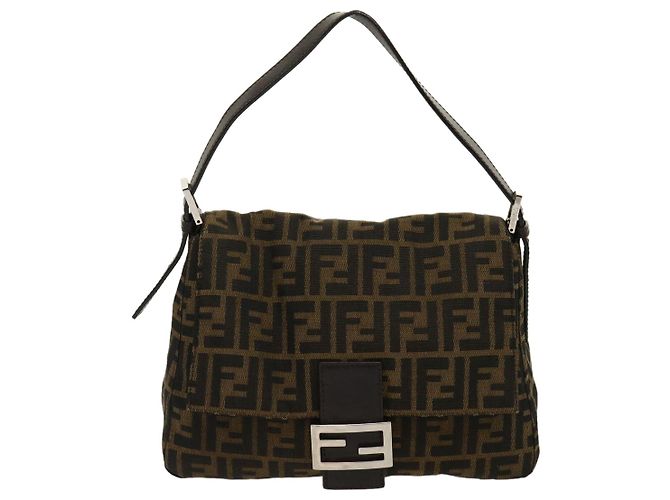 FENDI Zucca Canvas Borsa A Tracolla Mamma Baguette Marrone Nero Auth yk4600 - vista 13