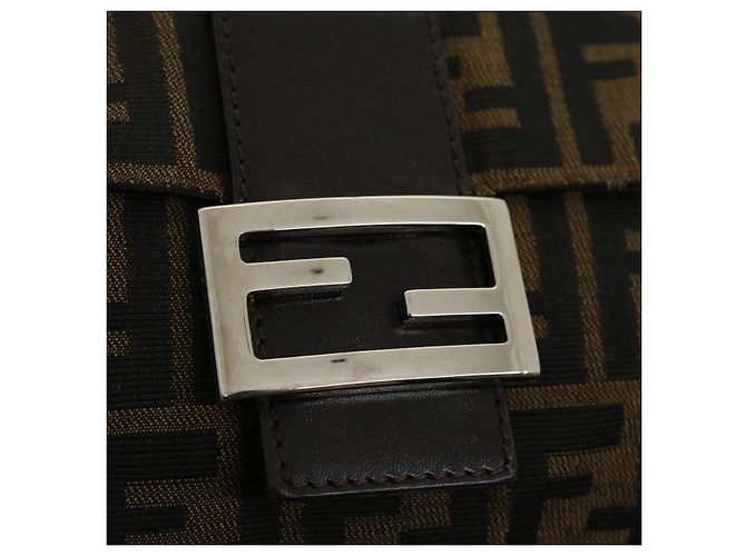 FENDI Zucca Canvas Borsa A Tracolla Mamma Baguette Marrone Nero Auth yk4600 - vista 18