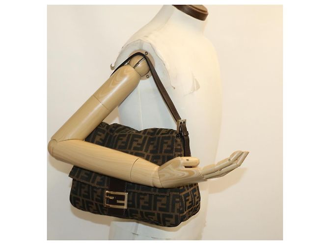 FENDI Zucca Canvas Borsa A Tracolla Mamma Baguette Marrone Nero Auth yk4600 - vista 23