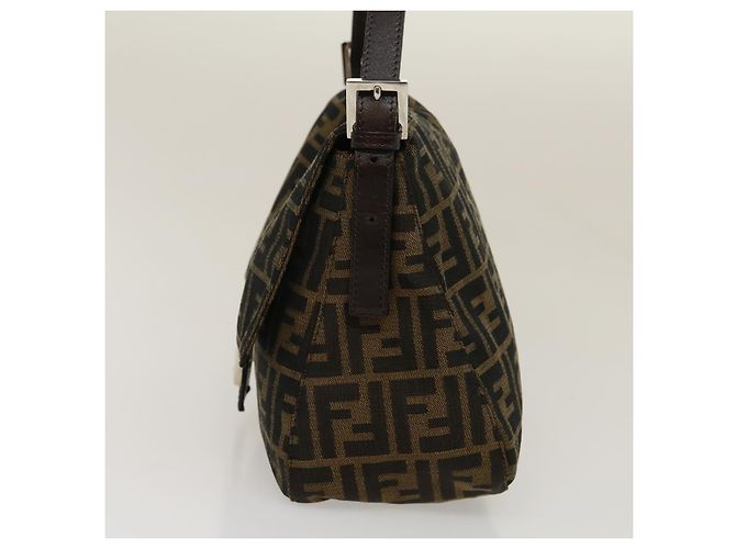 FENDI Zucca Canvas Borsa A Tracolla Mamma Baguette Marrone Nero Auth yk4600 - vista 3