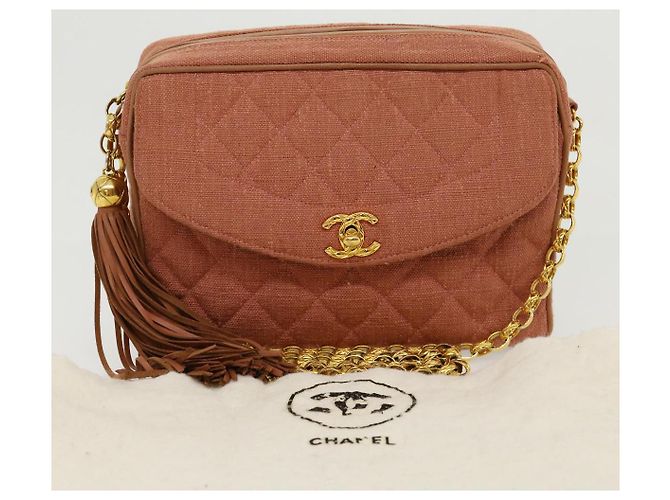 CHANEL Borsa a tracolla con catena Diana Turn Lock Lino con frange Rosa CC Auth 30153alla - vista 12